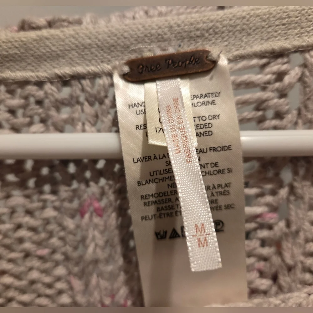 Free People Honey Cable Knit Long Drop Shoulder White Combo Cropped Sweater - M - Picture 12 of 13